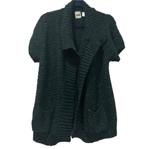 Sound & Matter Anthropologie Small Dark Green Open front Short Sleeve Cardigan